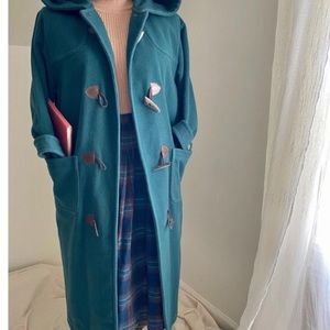 Eddie Bauer Green Wool Long Coat with Hood